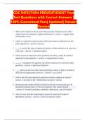CDC INFECTION PREVENTIONIST Post Test Questions with Correct Answers &vert; 100&percnt; Guaranteed Pass&vert; Updated&vert; Newest Version