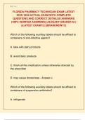 FLORIDA PHARMACY TECHNICIAN EXAM LATEST  2025&sol; 2026 ACTUAL EXAM WITH COMPLETE  QUESTIONS AND CORRECT DETAILED ANSWERS  &lpar;100&percnt; VERIFIED ANSWERS&rpar; &vert;ALREADY GRADED A&plus;&vert;  &vert;&vert;LATEST EXAM&excl;&excl;&excl;&vert;&vert; &vert;&vert;BRANDNEW&excl;&excl;&excl;&vert;&vert;