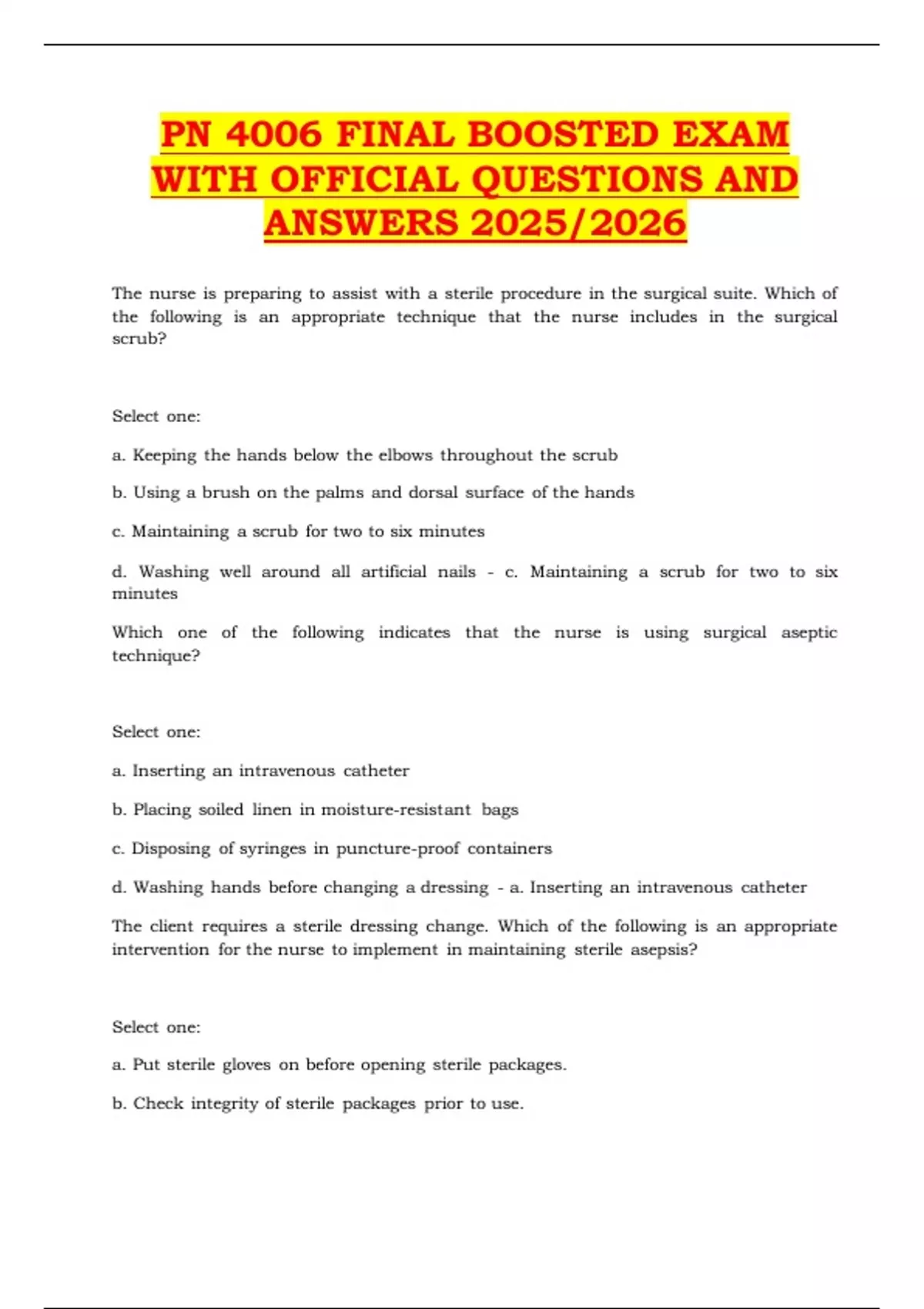PN 4006 Final – Boosted Exam with Official Questions and Answers 2025/ ...