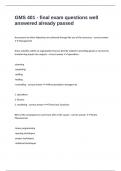 GMS 401 - final exam questions well answered already passed