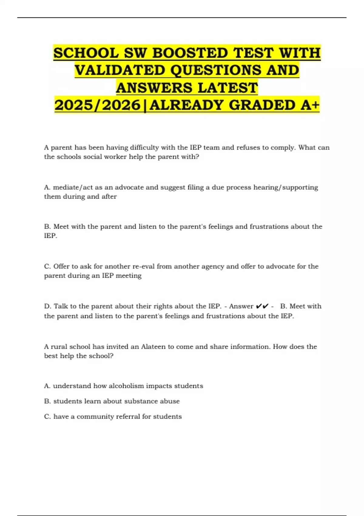 School SW – Boosted Test with Validated Questions and Answers Latest ...