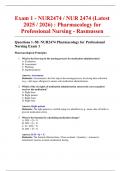 Exam 1 - NUR2474 &sol; NUR 2474 &lpar;Latest 2025 &sol; 2026&rpar; &colon; Pharmacology for Professional Nursing - Rasmussen