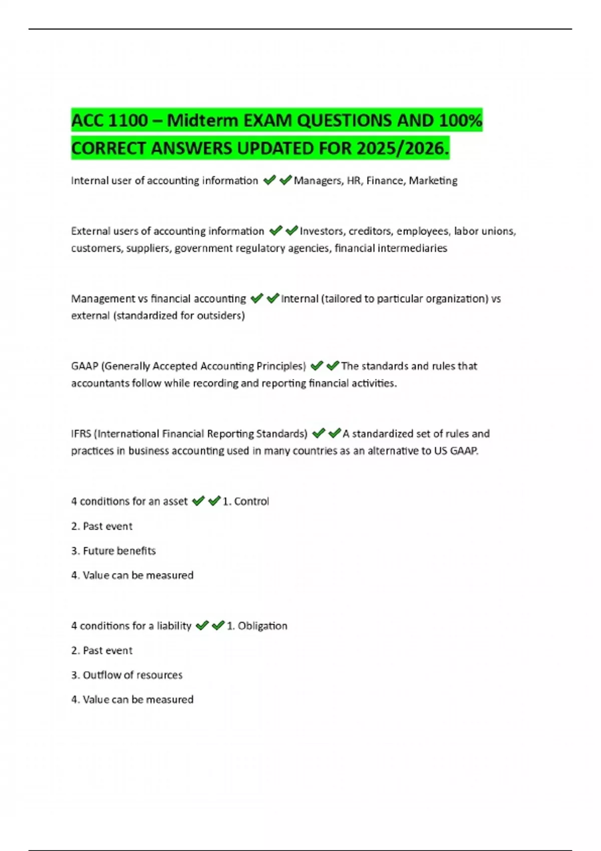 ACC 1100 – Midterm EXAM QUESTIONS AND 100% CORRECT ANSWERS UPDATED FOR ...