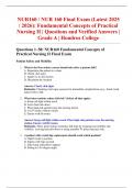 NUR160 &sol; NUR 160 Final Exam &lpar;Latest 2025 &sol; 2026&rpar;&colon; Fundamental Concepts of Practical Nursing II &vert; Questions and Verified Answers &vert; Grade A &vert; Hondros College