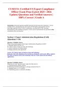 CUSECO&colon; Certified US Export Compliance Officer Exam Prep &lpar;Latest 2025 &sol; 2026 Update&rpar; Questions and Verified Answers &vert; 100&percnt; Correct &vert; Grade A