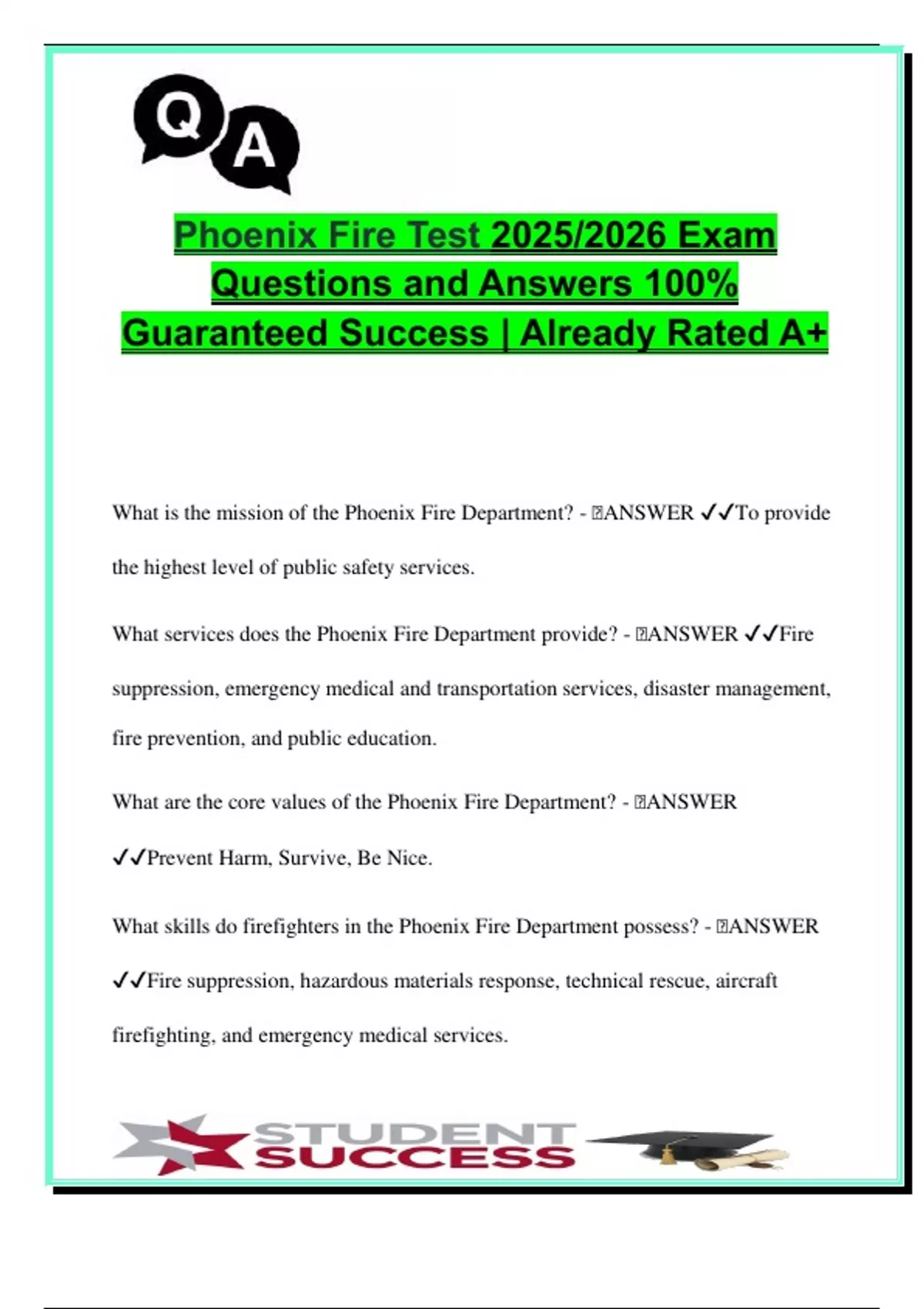 Fire Department Core Values Phoenix Fire Department – 2025/2026 Entry Exam Review | 100% Verified Q ...
