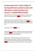 Fundamentals Unit 1 Galen College of Nursing BSN latest updated version with 180 expert curated questions & answers