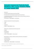 Colorado Commercial Pesticide Exam Questions 100&percnt; correct Answers Rated A&plus; Latest Update 2025 