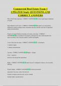 Commercial Real Estate Exam 1  UPDATED Study QUESTIONS AND  CORRECT ANSWERS