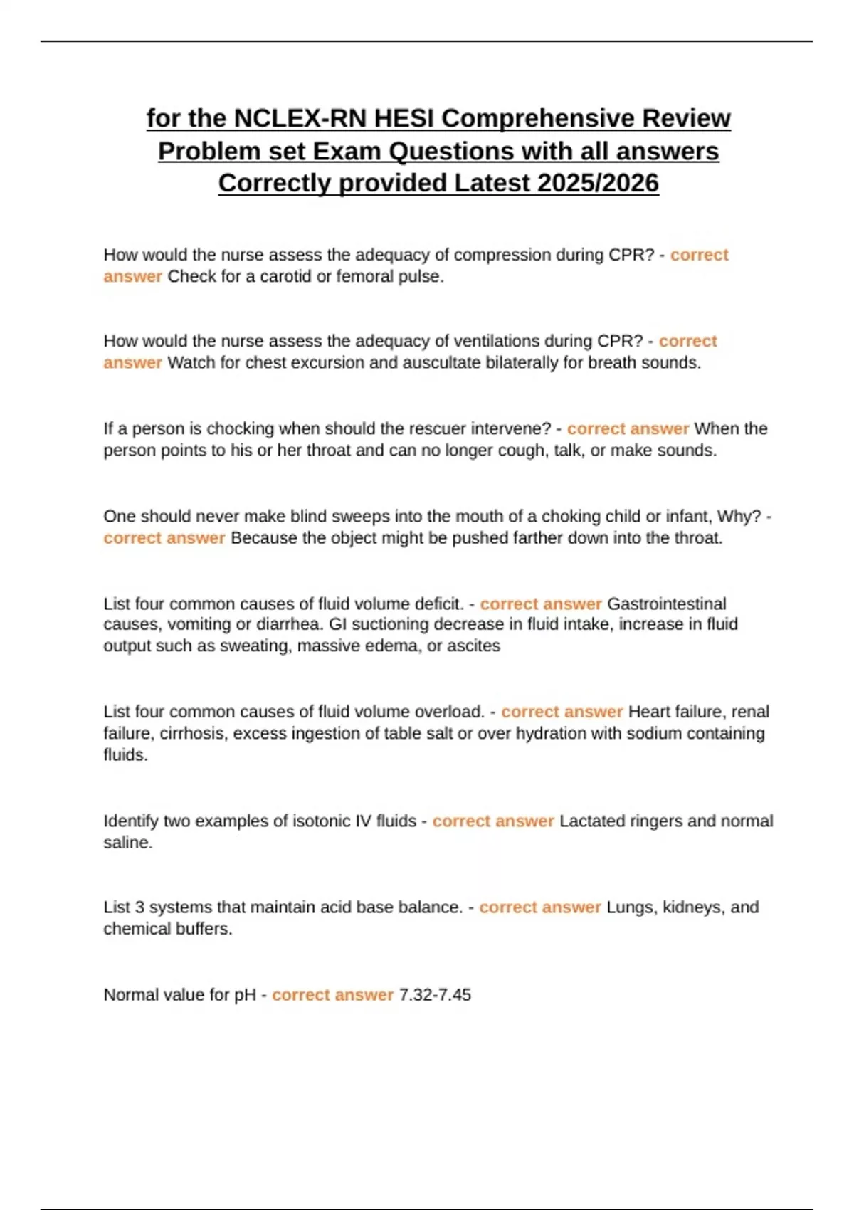 for the NCLEX-RN HESI Comprehensive Review Problem set Exam Questions ...