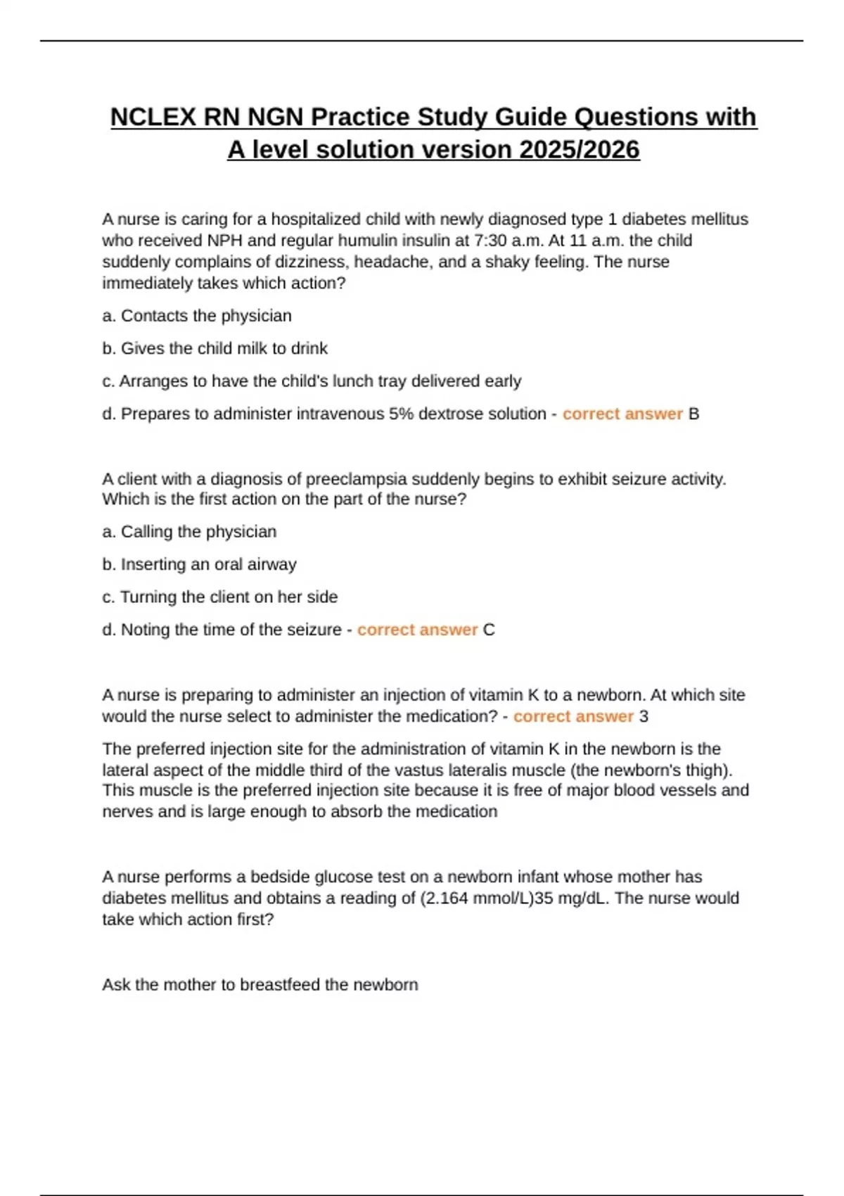 NCLEX RN NGN Practice Study Guide Questions with A level solution ...