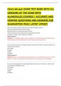 Chem lab quiz EXAM TEST BANK WITH ALL  VERSIONS OF THE EXAM WITH  ALLMODULES COVERED &vert; ACCURATE AND VERIFIED QUESTIONS AND ANSWERS FOR  GUARANTEED PASS&vert; LATEST UPDATE 