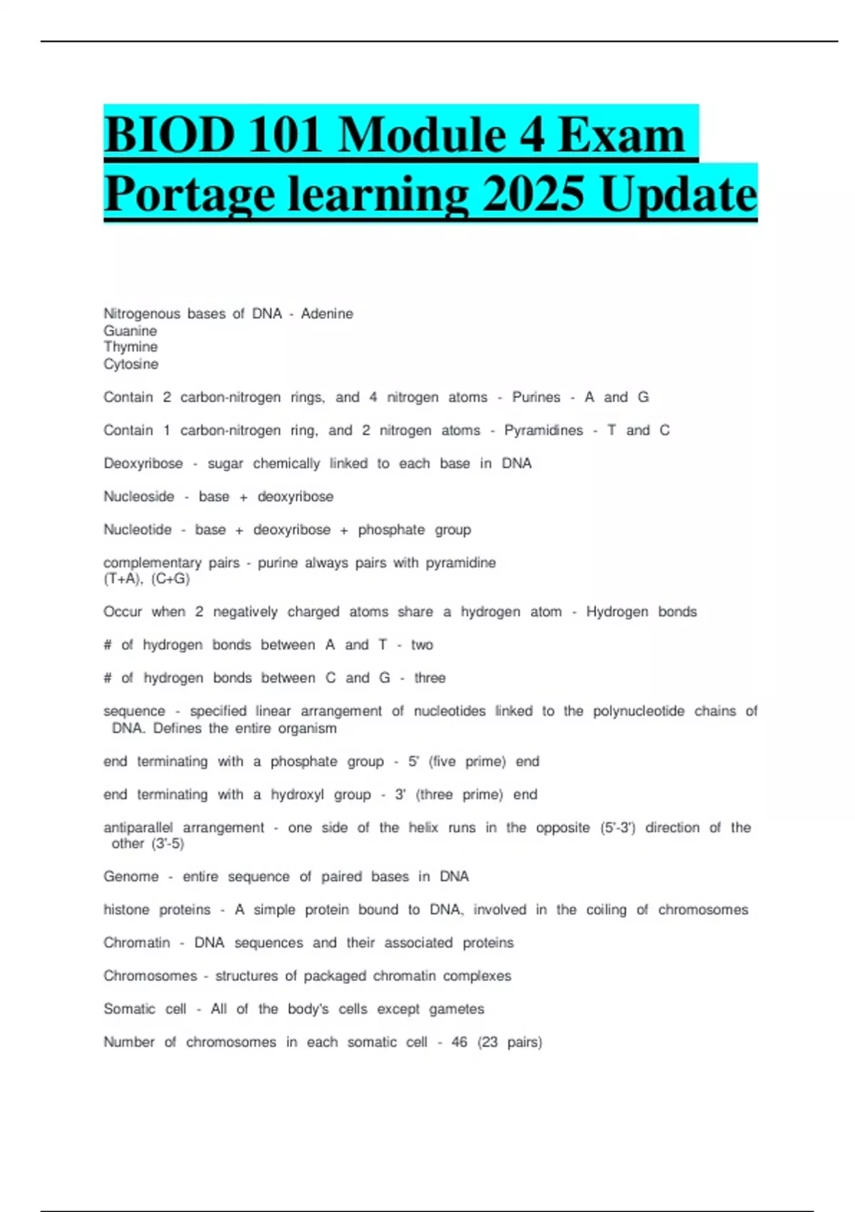 BIOD 101 Module 4 Exam Portage learning 2025 Update - BIOD 101 - Stuvia US