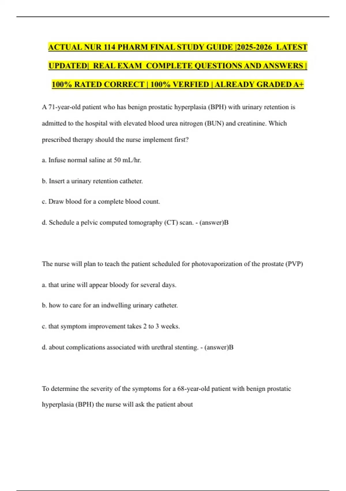 ACTUAL NUR 114 PHARM FINAL STUDY GUIDE | LATEST UPDATED| REAL EXAM ...