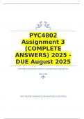 PYC4802 Assignment 3 &lpar;COMPLETE ANSWERS&rpar; 2025 - DUE August 2025