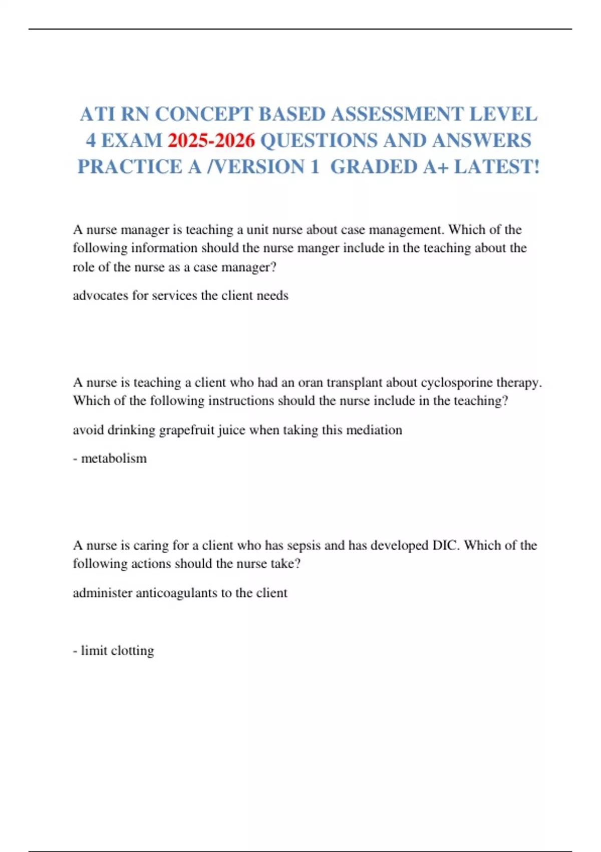 ATI RN CONCEPT BASED ASSESSMENT LEVEL 4 EXAM QUESTIONS AND ANSWERS ...