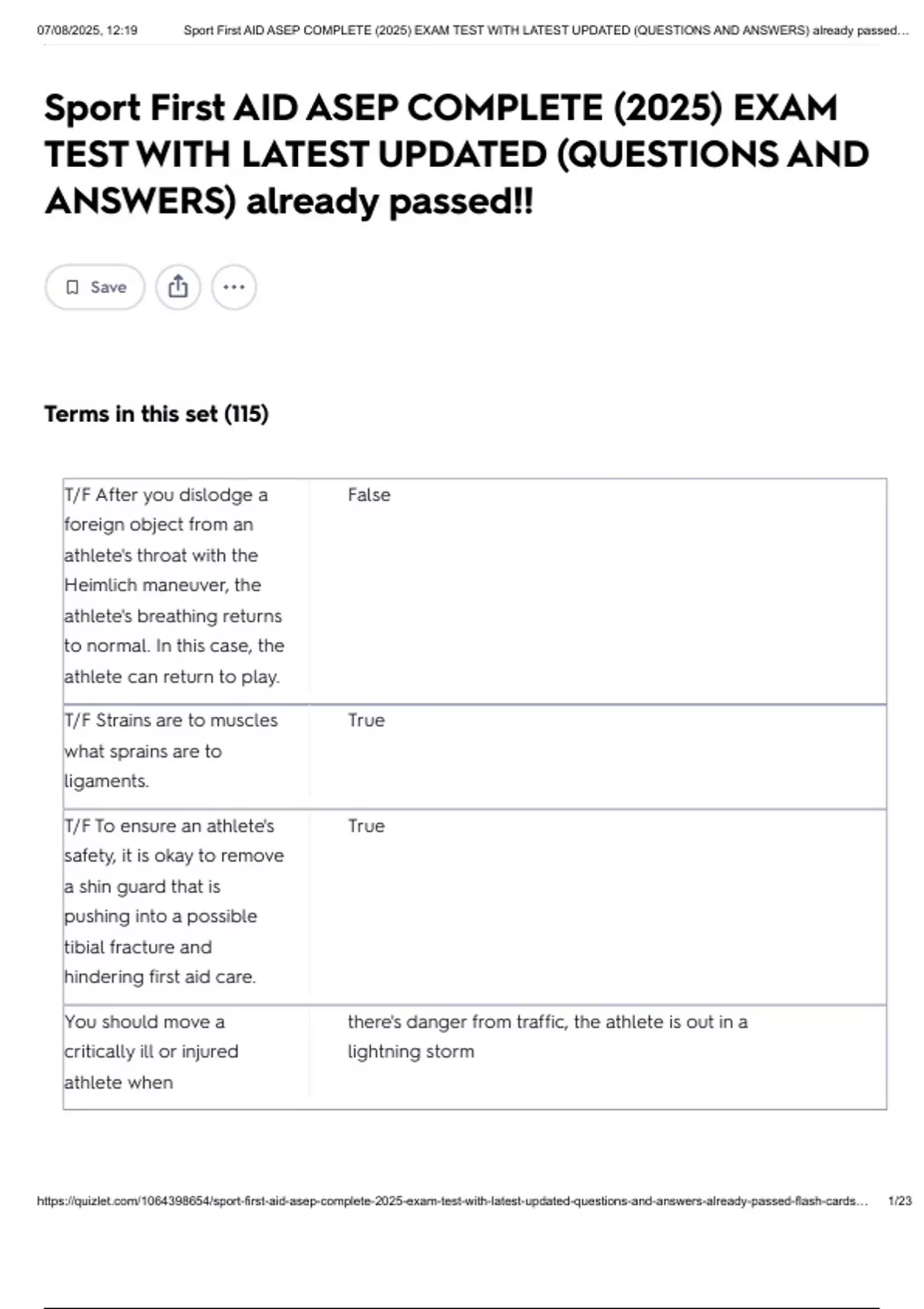 Sport First AID ASEP COMPLETE (2025) EXAM TEST WITH LATEST UPDATED ...