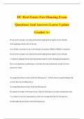 DC Real Estate Fair Housing Exam Questions And Answers Latest Update Graded A&plus; Prohibited discrimination in sale&comma; rental or financing of housing or rela