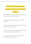 DC Real Estate Fair Housing Exam Questions And Answers Latest Update Graded A&plus; Prohibited discrimination in sale&comma; rental or financing of housing or rela