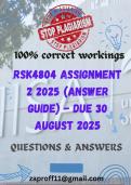 RSK4804 Assignment 2 2025 &lpar;Answer Guide&rpar; - Due 30 August 2025