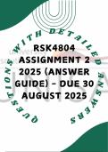 RSK4804 Assignment 2 2025 &lpar;Answer Guide&rpar; - Due 30 August 2025