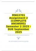 MNG3701 Assignment 2 &lpar;COMPLETE ANSWERS&rpar; Semester 2 2025 - DUE September 2025