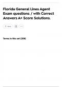 Florida General Lines Agent Exam questions &sol; with Correct Answers A&plus; Score Solutions&period;