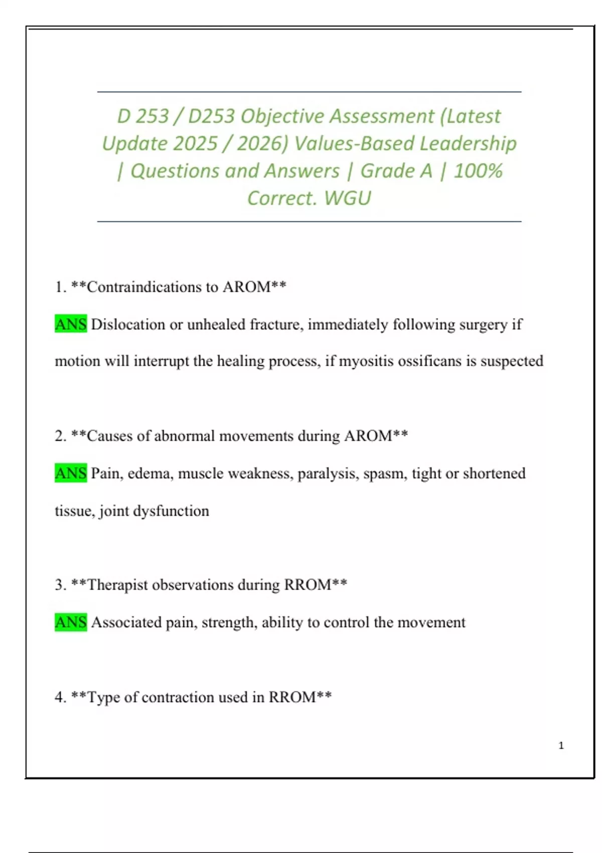 D253 Objective Assessment – Values-Based Leadership | Verified ...