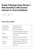 Grade 11 Biology Exam Review &sol; Real Questions with Correct Answers A&plus; Score Solutions&period;