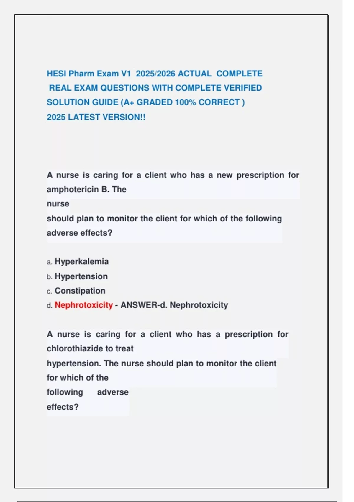 HESI Pharm Exam V1 2025/2026 ACTUAL COMPLETE REAL EXAM QUESTIONS WITH ...