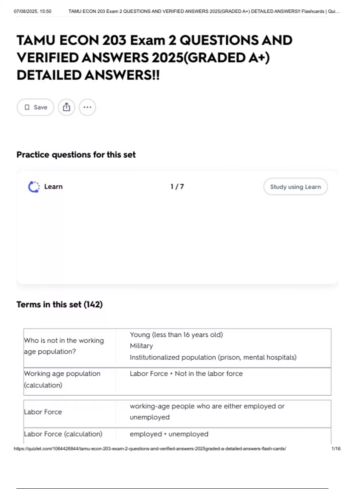 TAMU ECON 203 Exam 2 QUESTIONS AND VERIFIED ANSWERS 2025(GRADED A+ ...