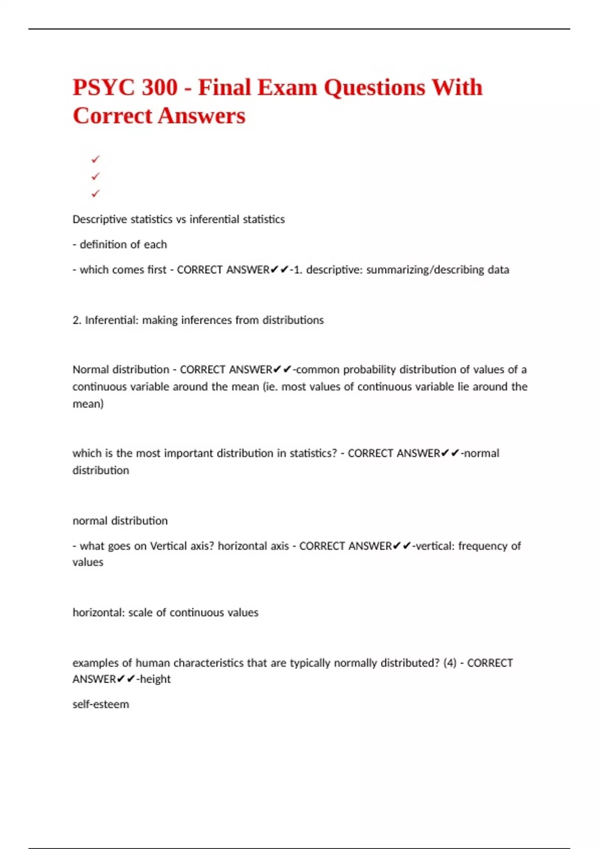PSYC 300 - Final Exam Questions With Correct Answers - PSYC 300 - Stuvia US