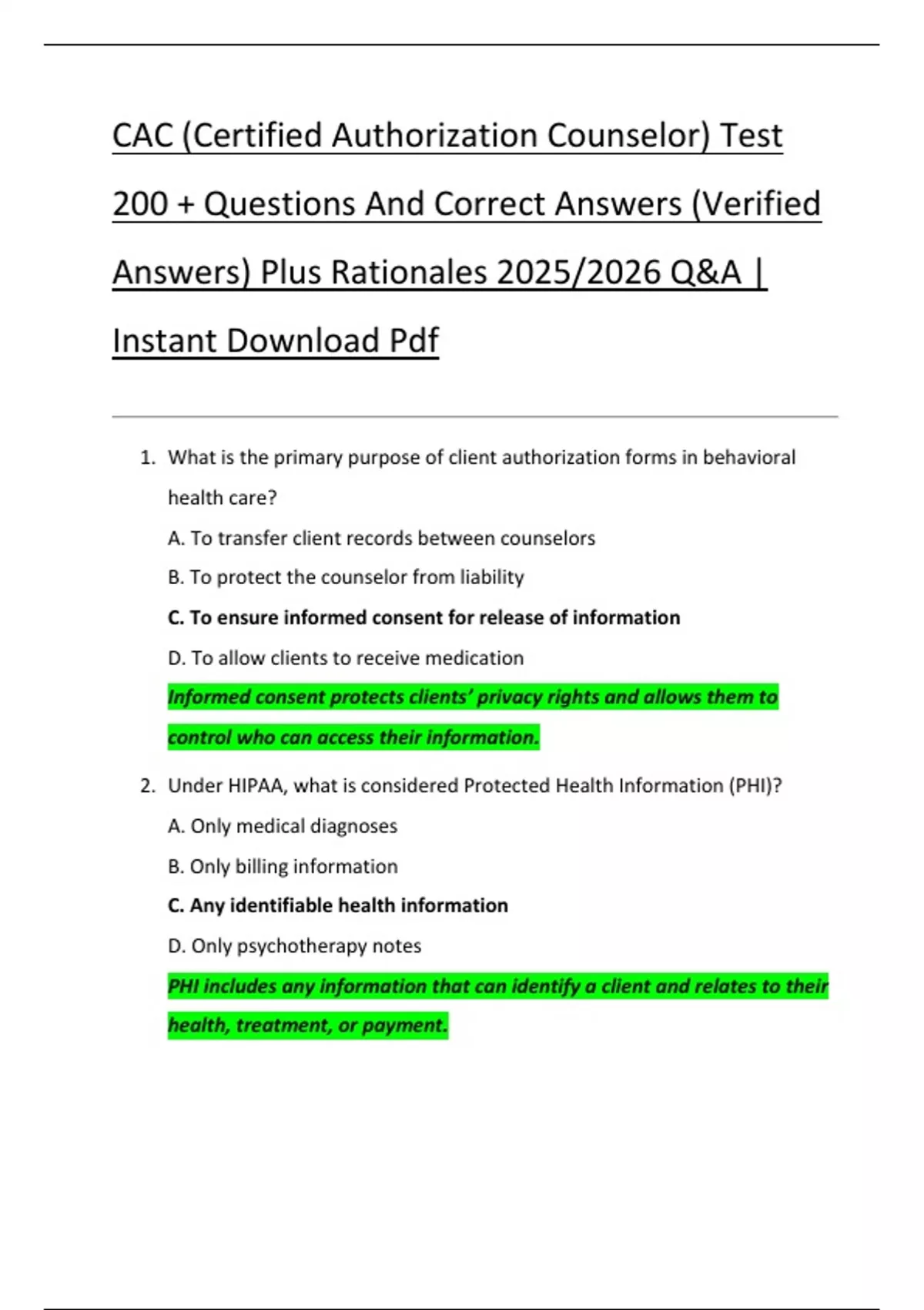 CAC (Certified Authorization Counselor) Test 200 + Questions And ...