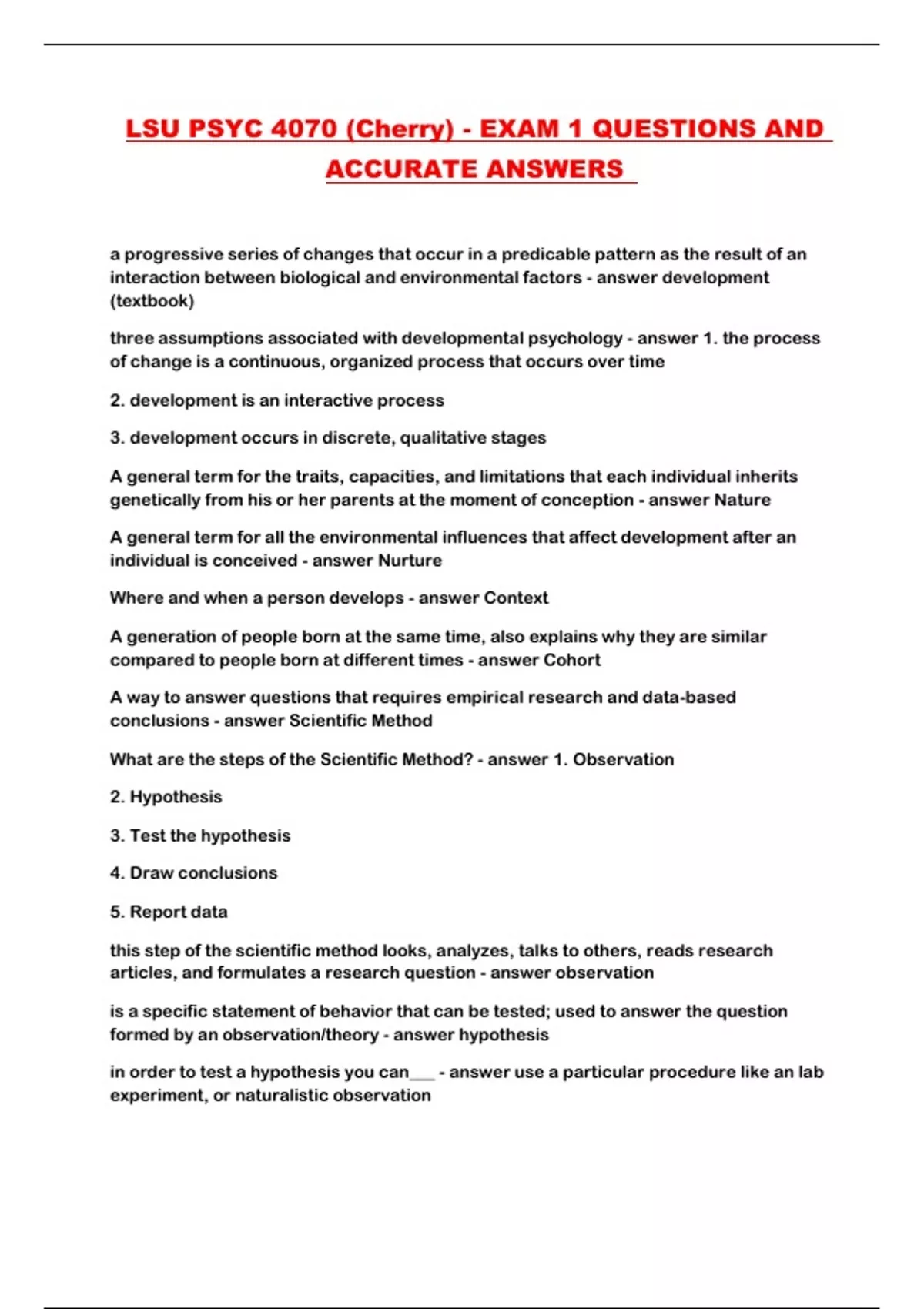 LSU PSYC 4070 (Cherry) - EXAM 1 QUESTIONS AND ACCURATE ANSWERS - LSU ...
