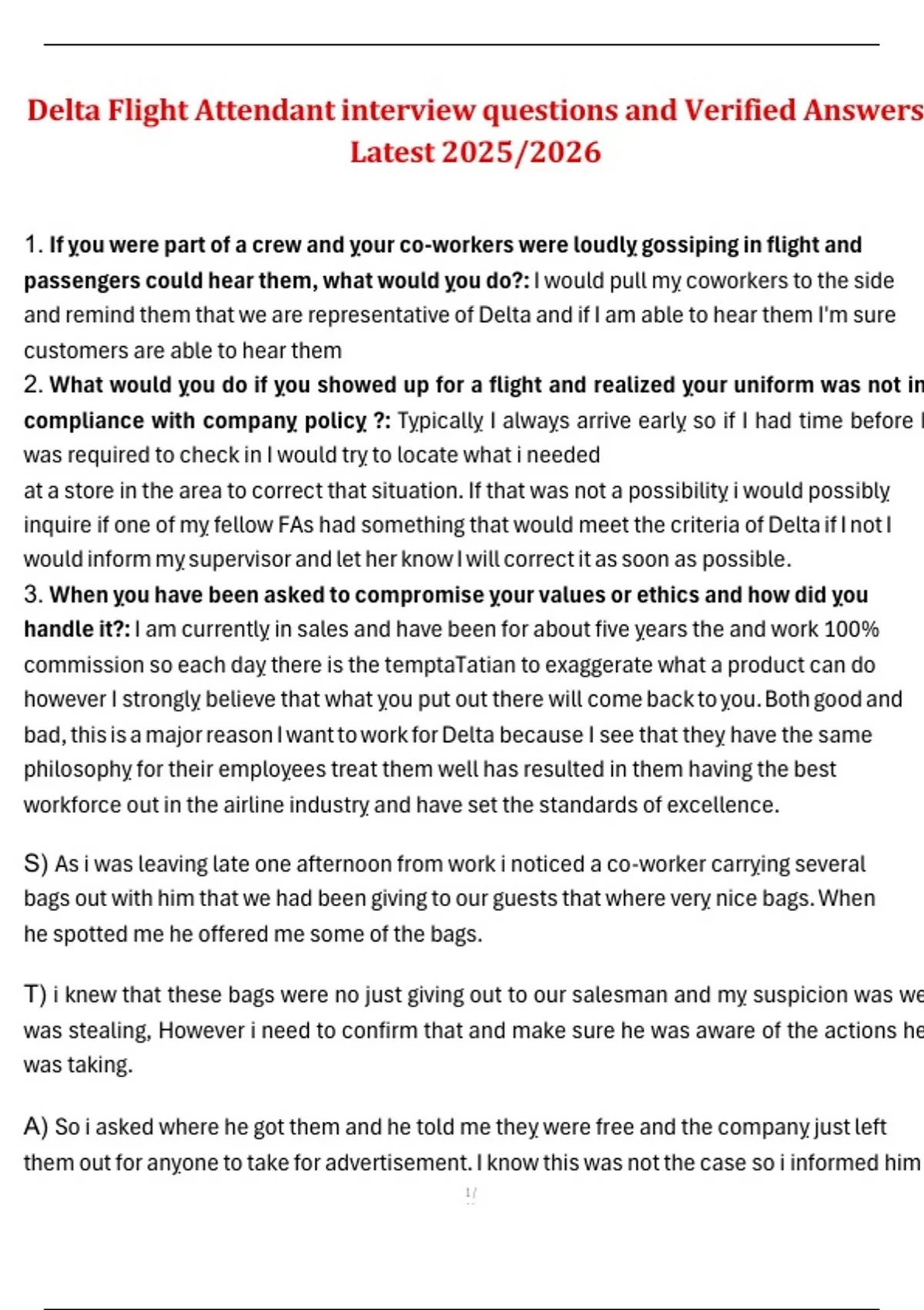 Delta Flight Attendant Interview Questions and Verified Answers ...