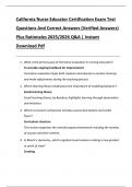 California Nurse Educator Certification Exam Test  Questions And Correct Answers &lpar;Verified Answers&rpar;  Plus Rationales 2025&sol;2026 Q&A &vert; Instant  Download Pdf