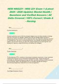 HESI NSG221 &sol; NSG 221 Exam 1 &lpar;Latest 2025 &sol; 2026 Update&rpar;&colon; Mental Health &vert; Questions and Verified Answers &vert; All Units Covered &vert; 100&percnt; Correct &vert; Grade A - Herzing     