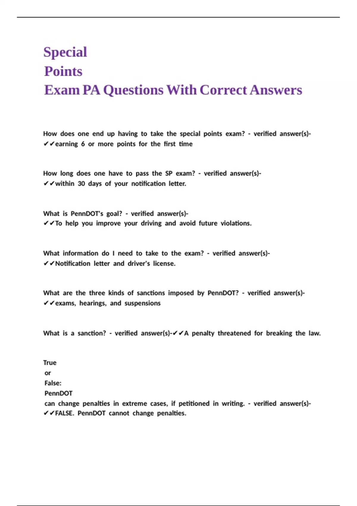 Special Points Exam PA Questions With Correct Answers - PA Special ...