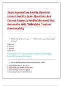 Texas Aquaculture Facility Operator  License Practice Exam Questions And  Correct Answers &lpar;Verified Answers&rpar; Plus  Rationales 2025&vert;2026 Q&A &vert; Instant  Download Pdf