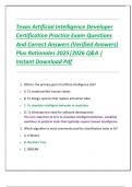 Texas Artificial Intelligence Developer  Certification Practice Exam Questions  And Correct Answers &lpar;Verified Answers&rpar;  Plus Rationales 2025&vert;2026 Q&A &vert;  Instant Download Pdf 