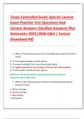 Texas Controlled Exotic Species License  Exam Practice Test Questions And  Correct Answers &lpar;Verified Answers&rpar; Plus  Rationales 2025&vert;2026 Q&A &vert; Instant  Download Pdf