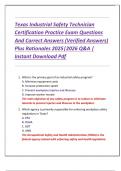 Texas Industrial Safety Technician  Certification Practice Exam Questions  And Correct Answers &lpar;Verified Answers&rpar;  Plus Rationales 2025&vert;2026 Q&A &vert;  Instant Download Pdf 