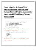 Texas Irrigation Designer &lpar;TCEQ&rpar;  Certification Exam Questions And  Correct Answers &lpar;Verified Answers&rpar; Plus  Rationales 2025&vert;2026 Q&A &vert; Instant  Download Pdf