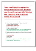 Texas Landfill Equipment Operator  Certification Practice Exam Questions  And Correct Answers &lpar;Verified Answers&rpar;  Plus Rationales 2025&vert;2026 Q&A &vert;  Instant Download Pdf 