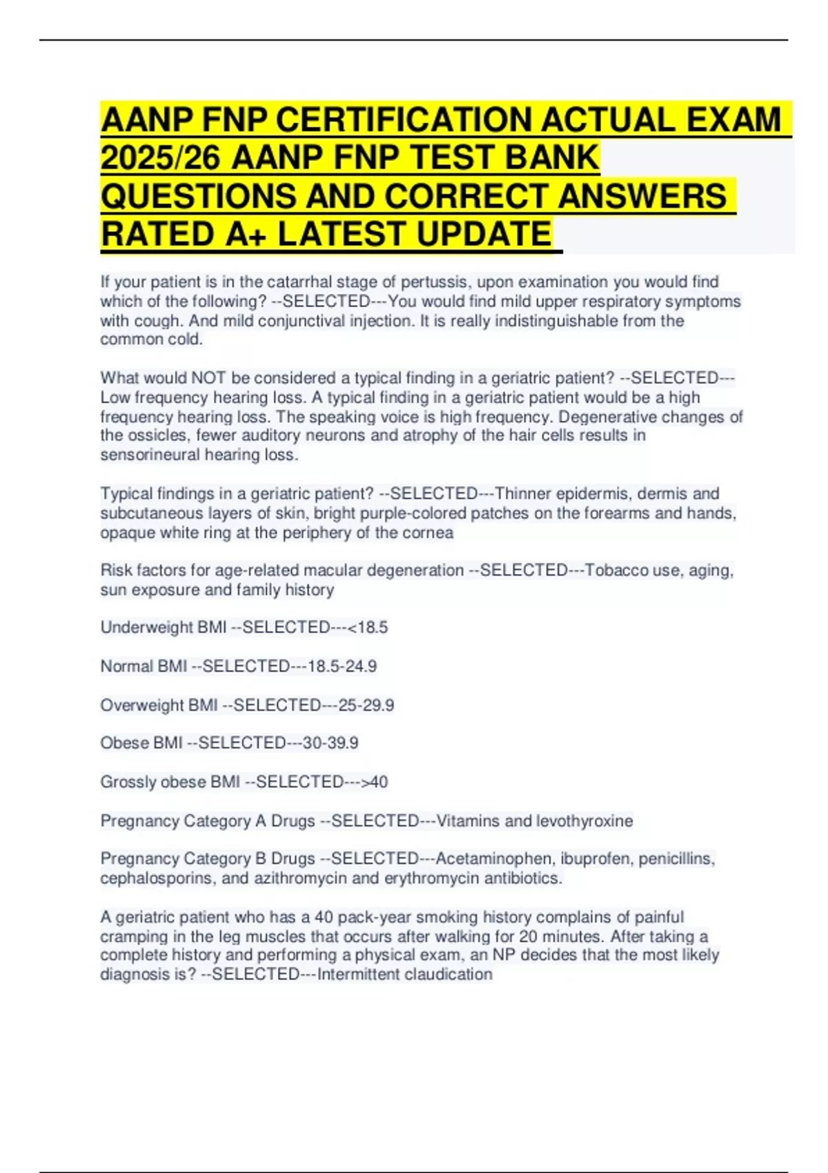 AANP FNP CERTIFICATION ACTUAL EXAM 2025/26 AANP FNP TEST BANK QUESTIONS ...