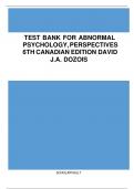 Test Bank for Abnormal Psychology, Perspectives 6th Canadian Edition David J.A. Dozois | All Chapters Covered | Complete Guide A+