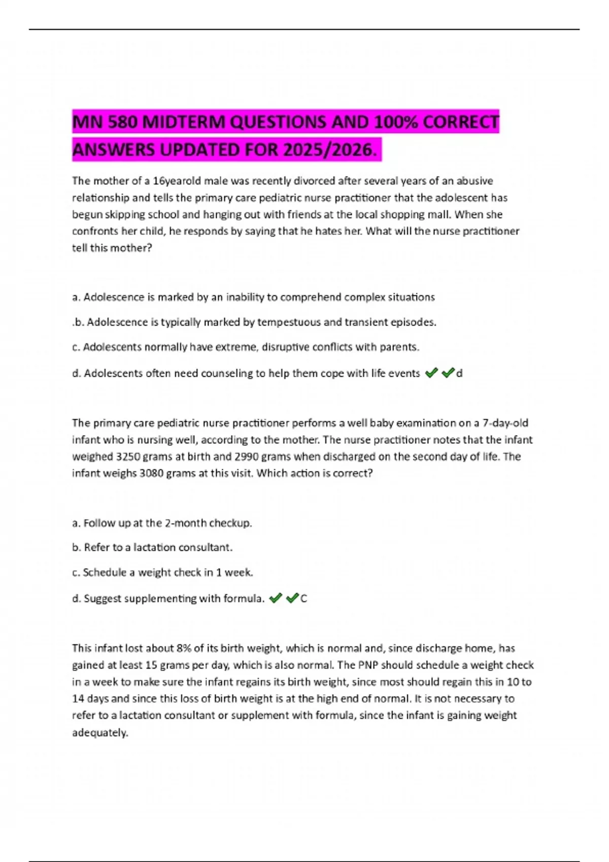 Questions Mn MN 580 MIDTERM QUESTIONS AND 100% CORRECT ANSWERS UPDATED FOR 2025/2026 ...