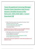 Texas Occupational Licensing Manager  Practice Exam Questions And Correct  Answers &lpar;Verified Answers&rpar; Plus  Rationales 2025&vert;2026 Q&A &vert; Instant  Download Pdf