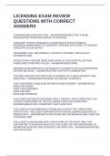 LICENSING EXAM REVIEW QUESTIONS WITH CORRECT ANSWERS