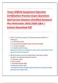 Texas Oilfield Equipment Operator  Certification Practice Exam Questions  And Correct Answers &lpar;Verified Answers&rpar;  Plus Rationales 2025&vert;2026 Q&A &vert;  Instant Download Pdf 